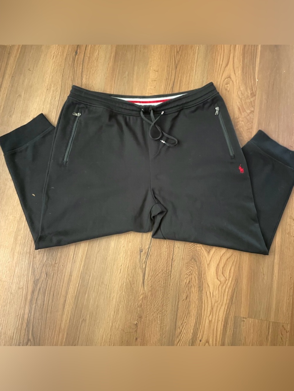 Polo by Ralph Lauren Black Jogger Sweatpants with Red Polo Logo